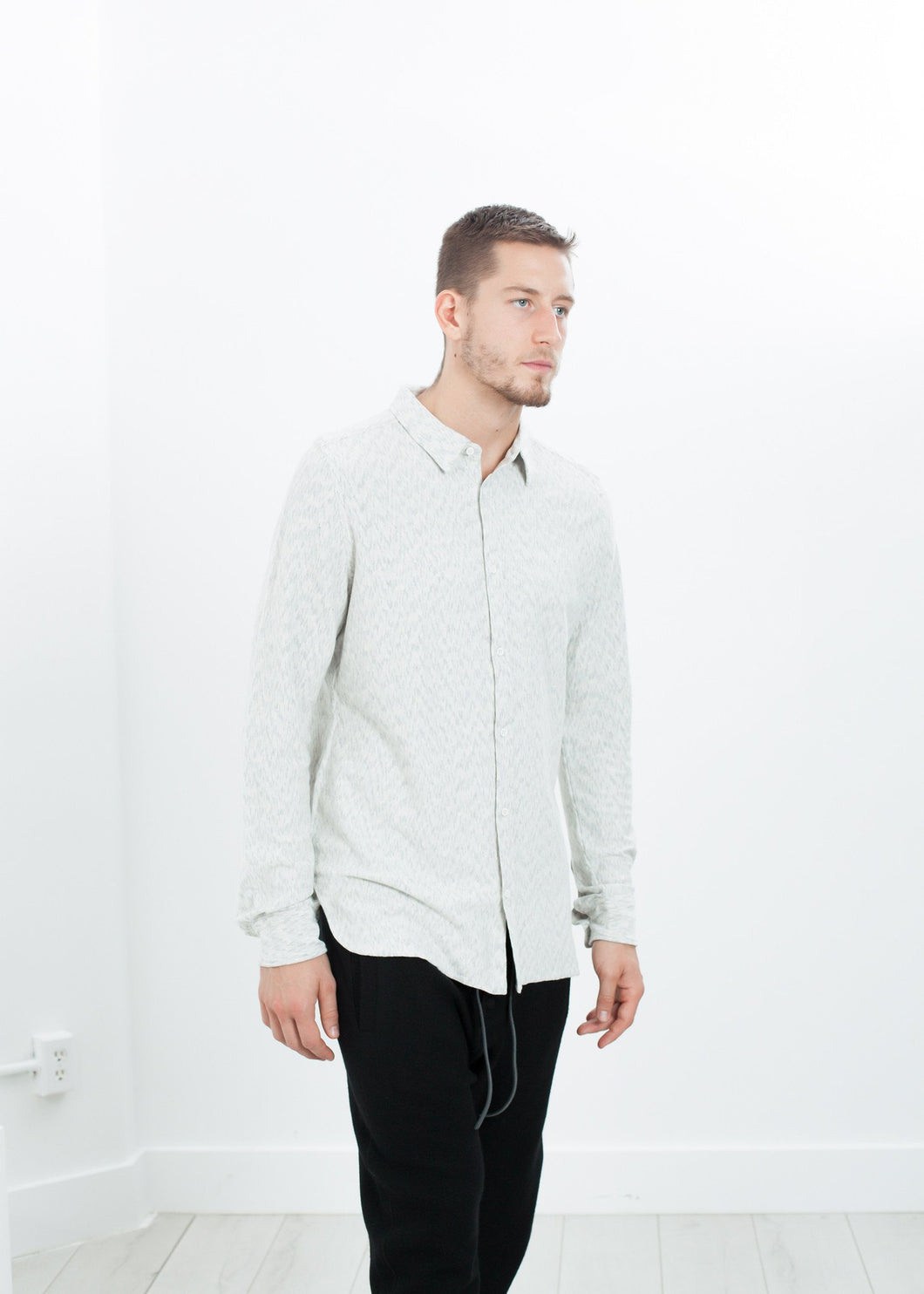 Kasuri Jersey Button-up in Ivory/Black